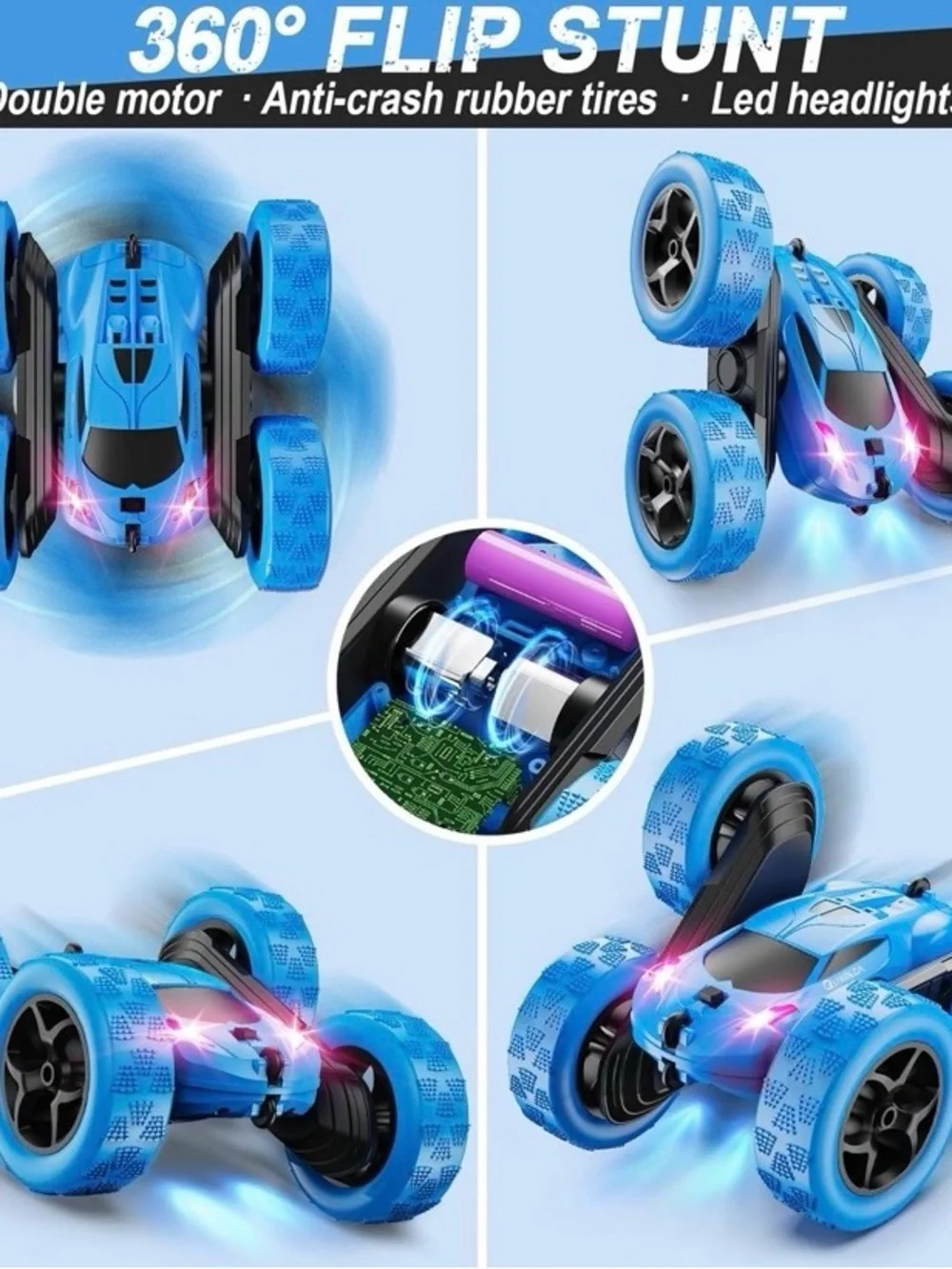 4WD Remote Control Stunt Car for Kids 360° Flips LED Lights 2.4GHz RC Toy USB-C